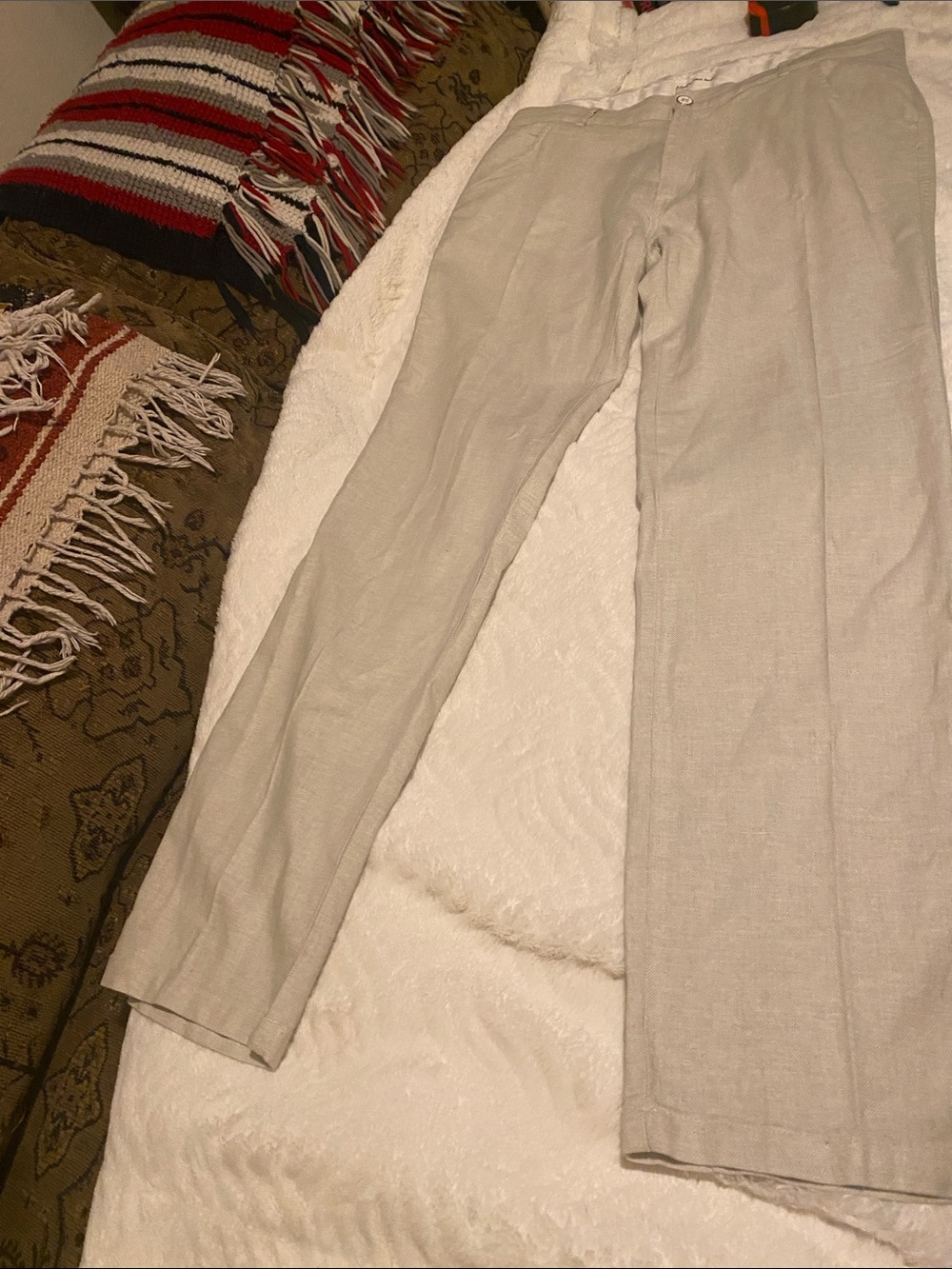 Light Beige Linen-Blend Dress Pants